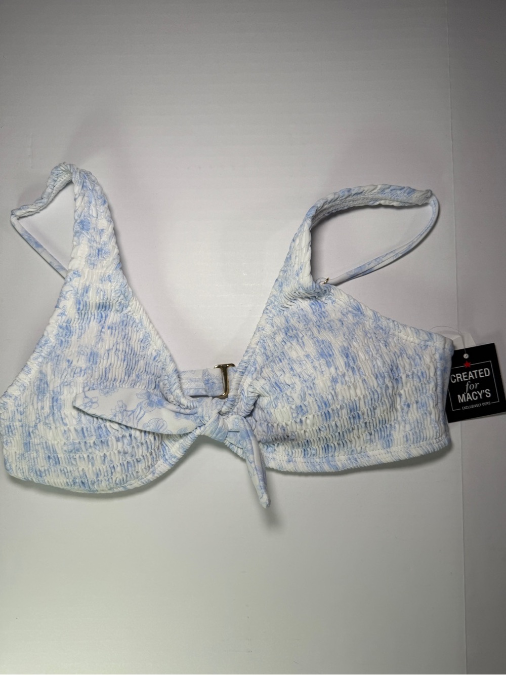 Salt + Cove White and Light Blue Smocked Bikini Top